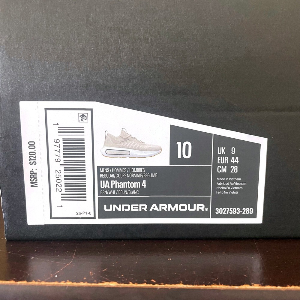 Under Armour UA Phantom 4 Mens Running Shoes Tan White 3027593-289 Size 10 - Picture 9 of 9